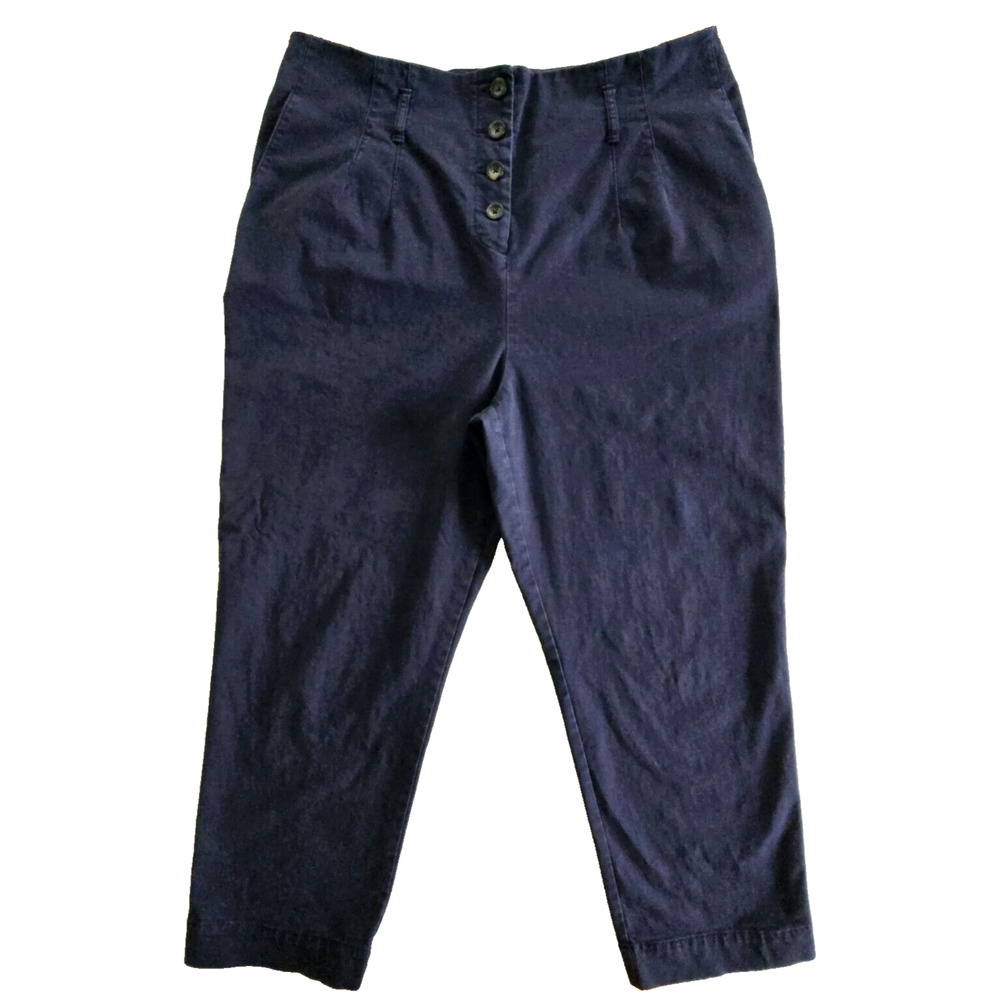 Boden Ankle Pants Womens 18 Dark Blue Button Fly Chinos Casual Preppy Minimalist
